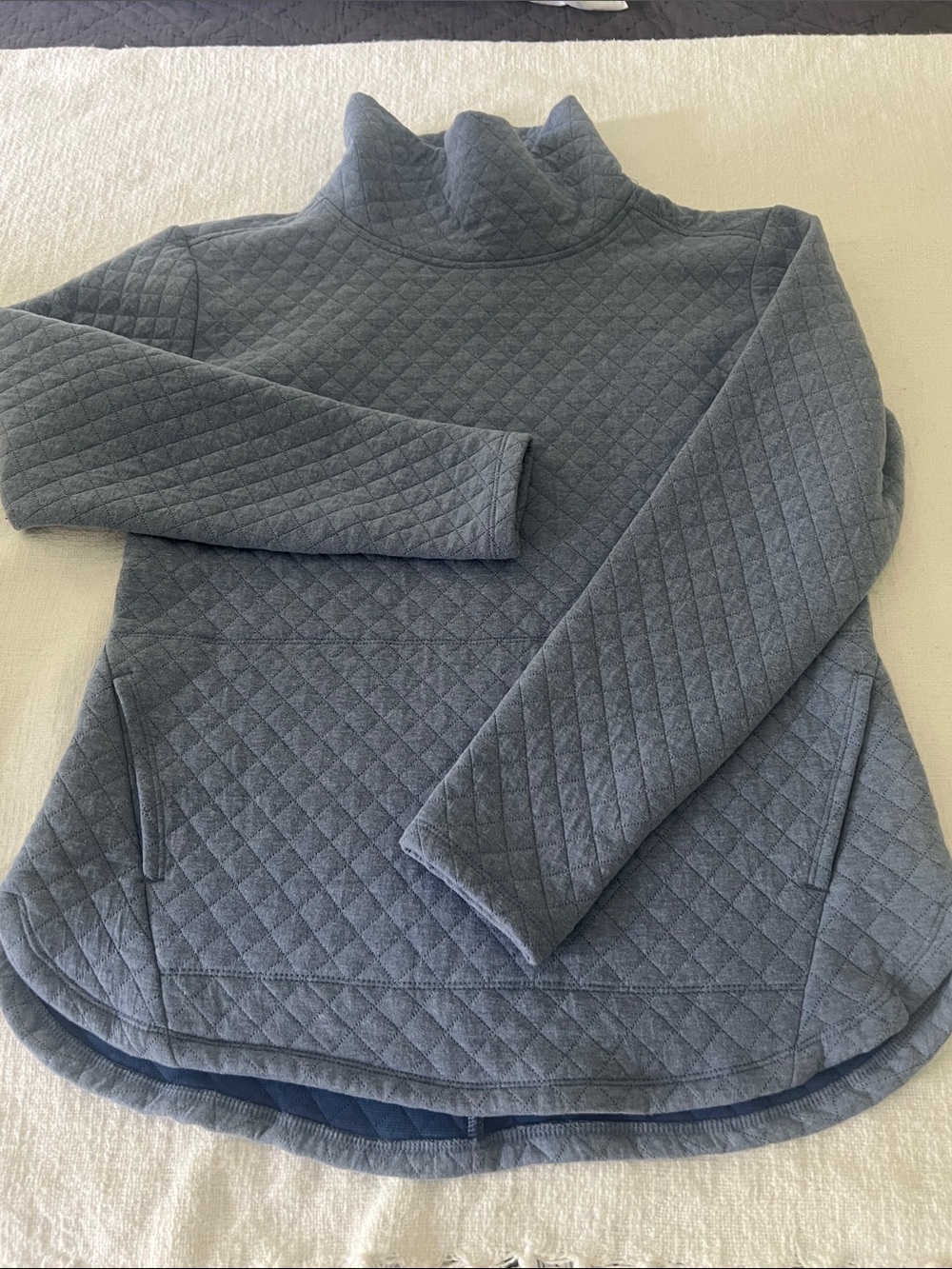 RBX Women’s Active Quilted Cowl Neck Pullover In Blue/Gray Sz M NWOT